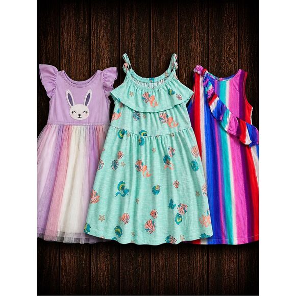Carter's Other - Girls Dress Bundle 4T 3pc Summer Dresses Smocked Floral Purple Blue